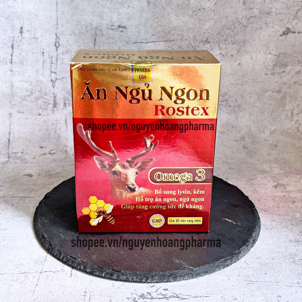 [ Chai ] Viên Ăn Ngủ Ngon Rostex bổ sung omega 3, lysin, kẽm loại bỏ mất ngủ, căng thẳng, stress - Chai 60 viên