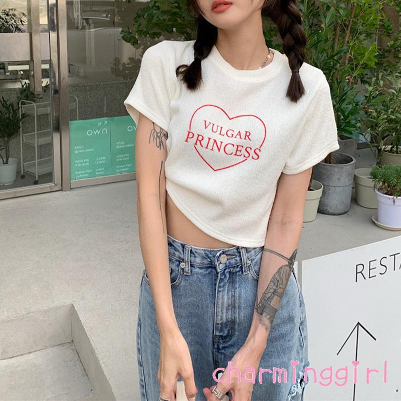 Áo Crop Top Tay Ngắn In Chữ Thời Trang Dành Cho Nữ