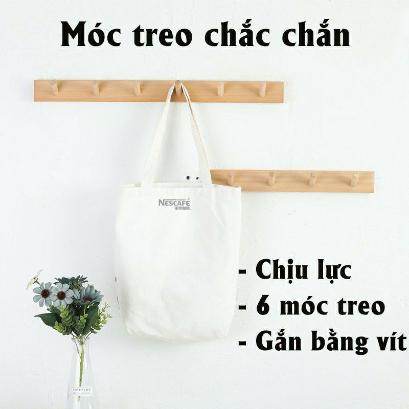 ⛔MIỄN PHÍ VẬN CHUYỂN⛔Móc Treo Quần Áo 6 Núm Decor Gỗ Thông Siêu Bền