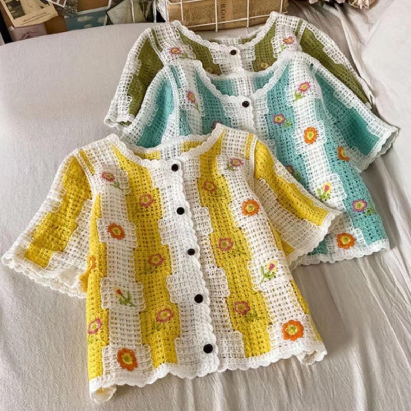 Áo Cardigan Dệt Kim Thêu Hoa Phong Cách Retro Cho Nữ