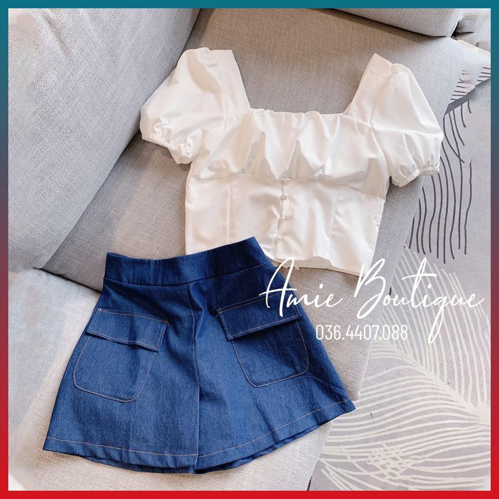 Sét Áo Nữ Thô Áo Kiểu Đẹp Phối Chân Váy Bò Có Lót Đùi Tôn Dáng Sang Chảnh | BigBuy360 - bigbuy360.vn