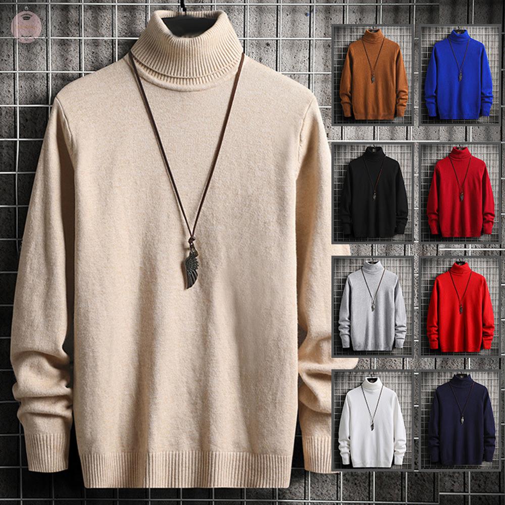 Áo Sweater Dệt Kim Cổ Cao Màu Trơn Thời Trang Dành Cho Nam