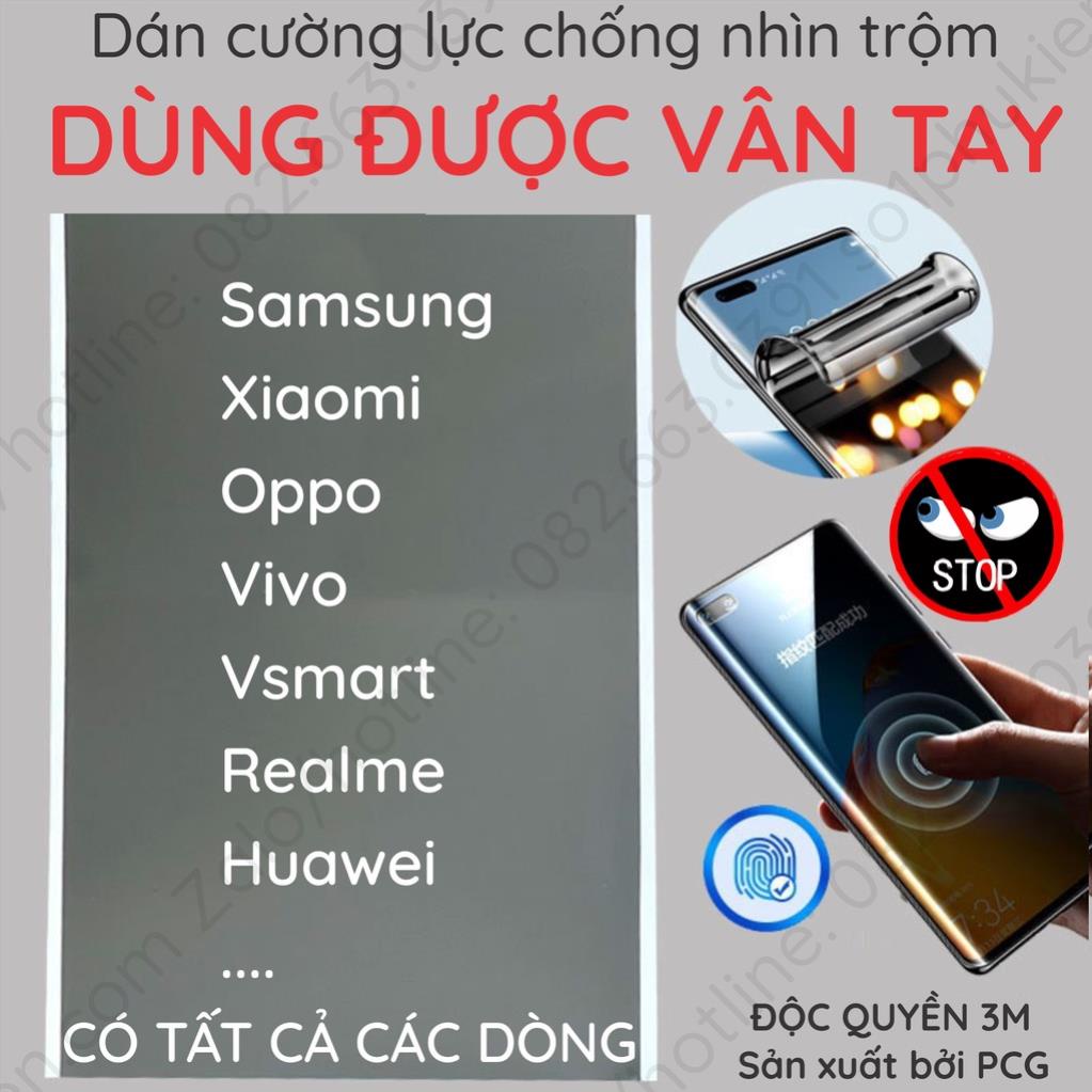 Dán cường lực chống nhìn trộm dùng được vân tay dành cho Samsung, Oppo, Xiaomi, Vivo, Realme, Vsmart, LG, Sony,Huawei,..