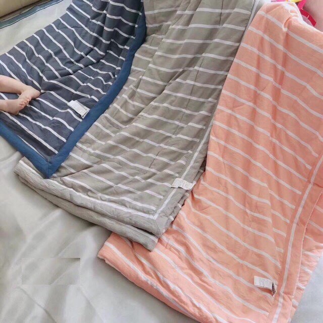 Chăn Đũi Sọc Kẻ To Kích Thước 2mx2m3 - chăn bông cotton 2 lớp có chần bông