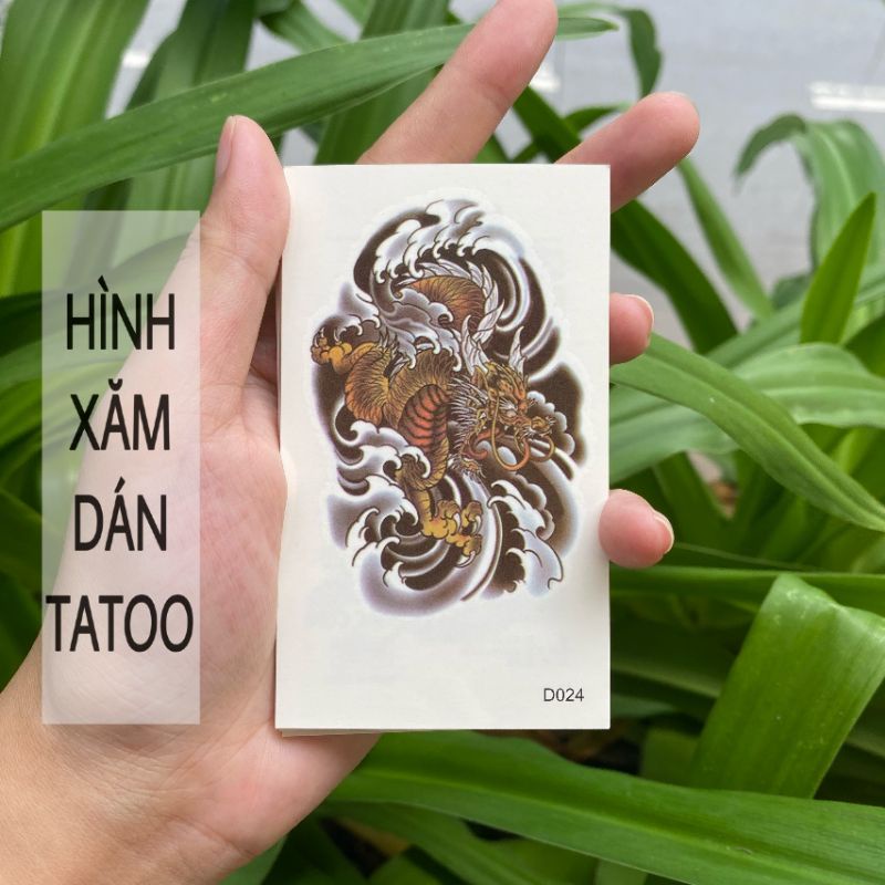 Hình xăm rồng vàng d24 size nhỏ &lt; 10x6cm. Tatoo dán tạm thời