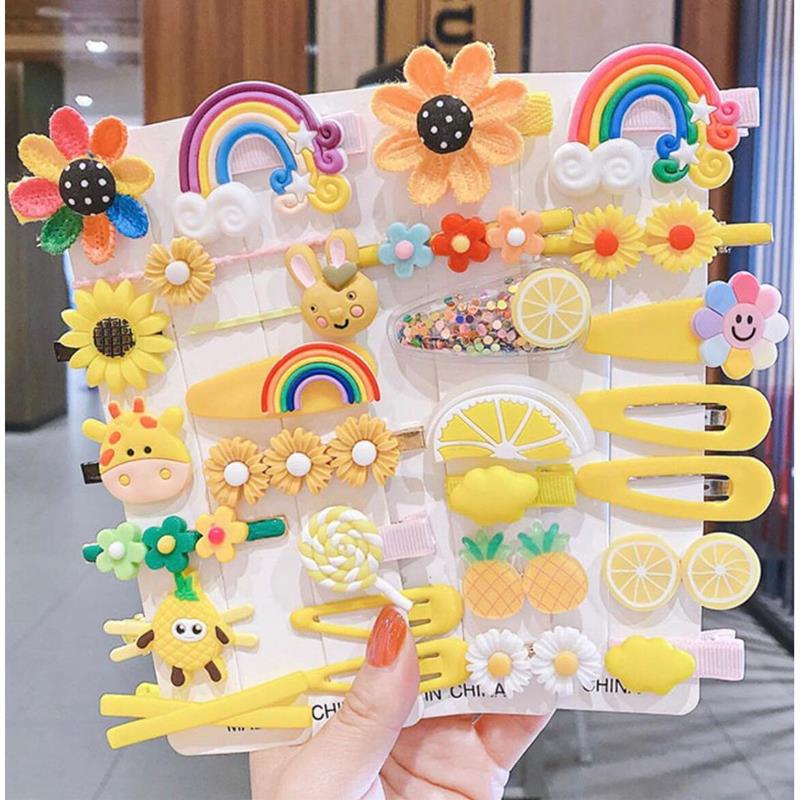 Kẹp tóc cho bé gái phụ kiện tóc set 14 cặp tóc các hình xinh xắn cho bé phong cách hàn quốc JIMADO SF289