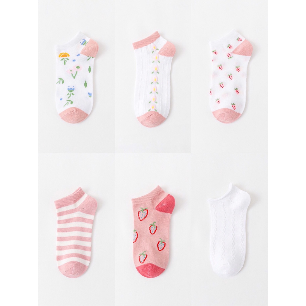 Vớ Lười Họa Tiết Dễ Thương - Tất Thoáng Khí Cotton Cổ Thấp