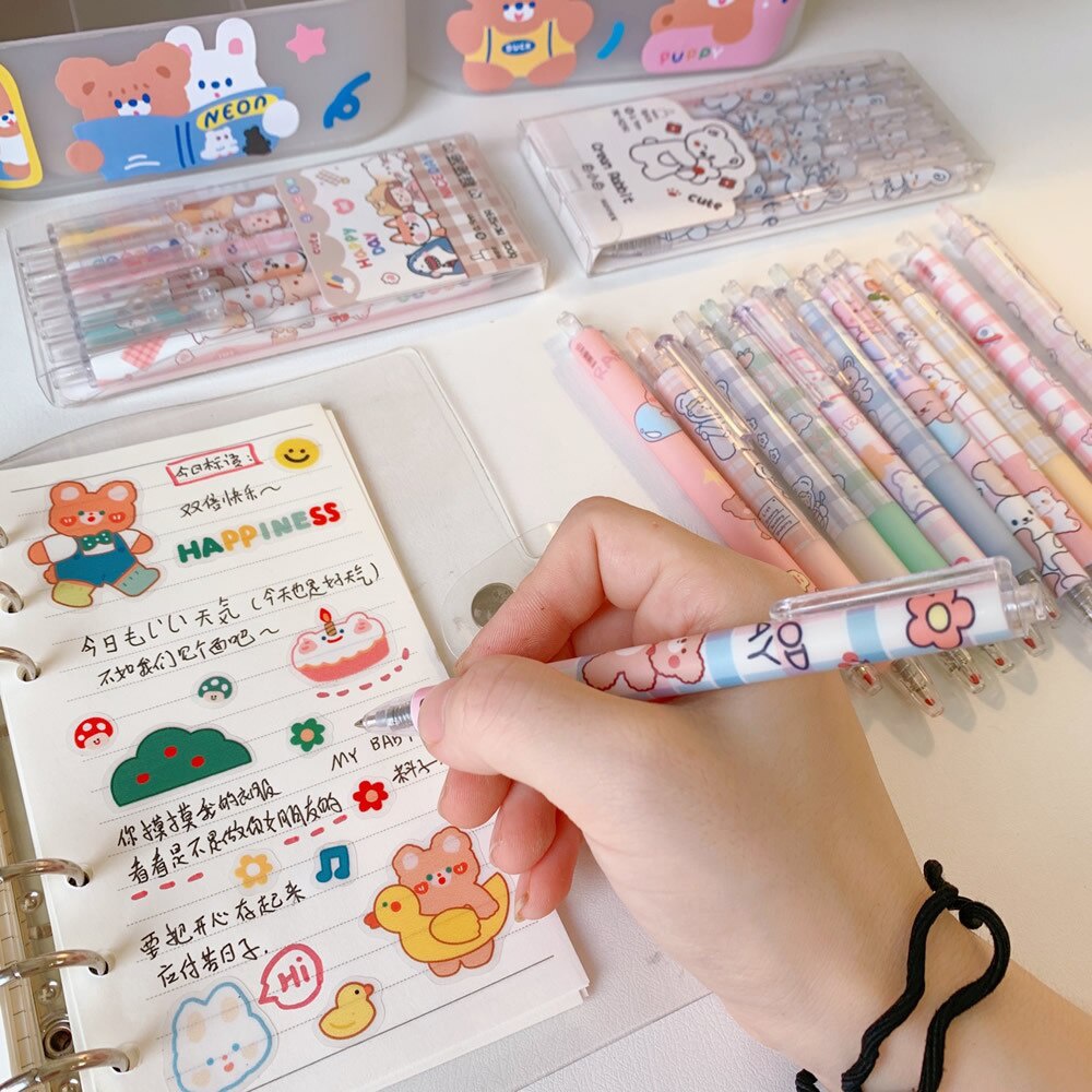 Set 6 bút bi mực đen kiểu dáng hoạt hình cỡ ngòi 0.5mm