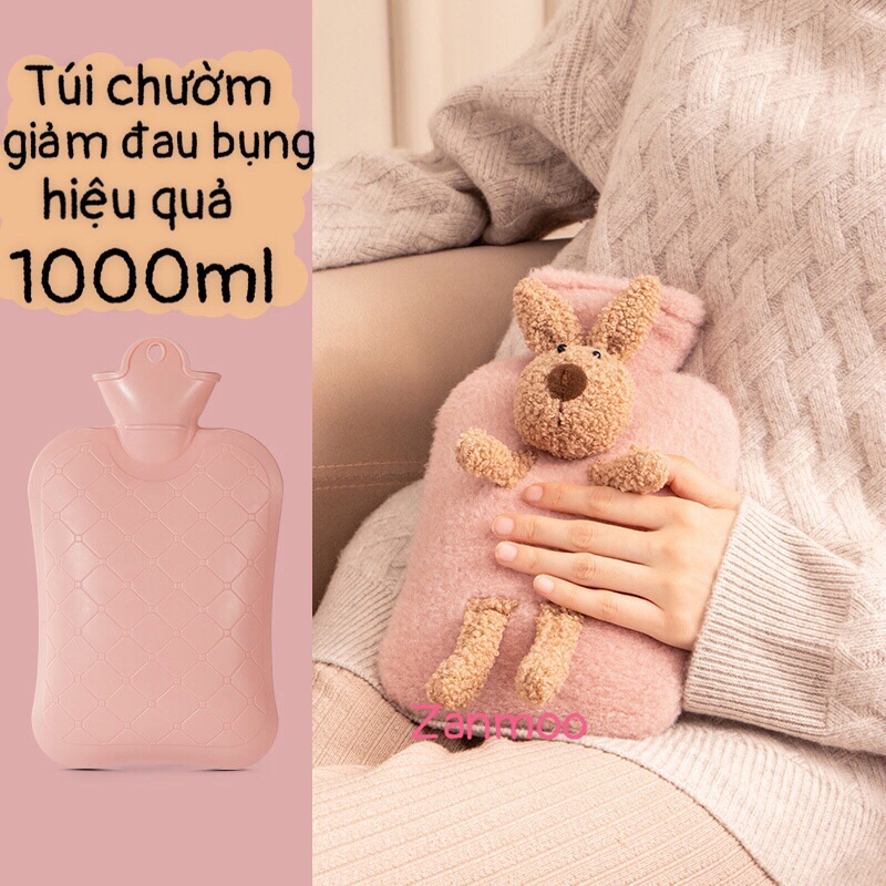 Túi Chườm Nóng Thú Bông Kèm Túi PVC Dày bên trong GIẢM ĐAU BỤNG KINH HIỆU QUẢ Zanmoo