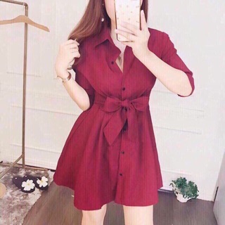 Đầm xoè cổ sơmi cột nơ eo xinh xắn