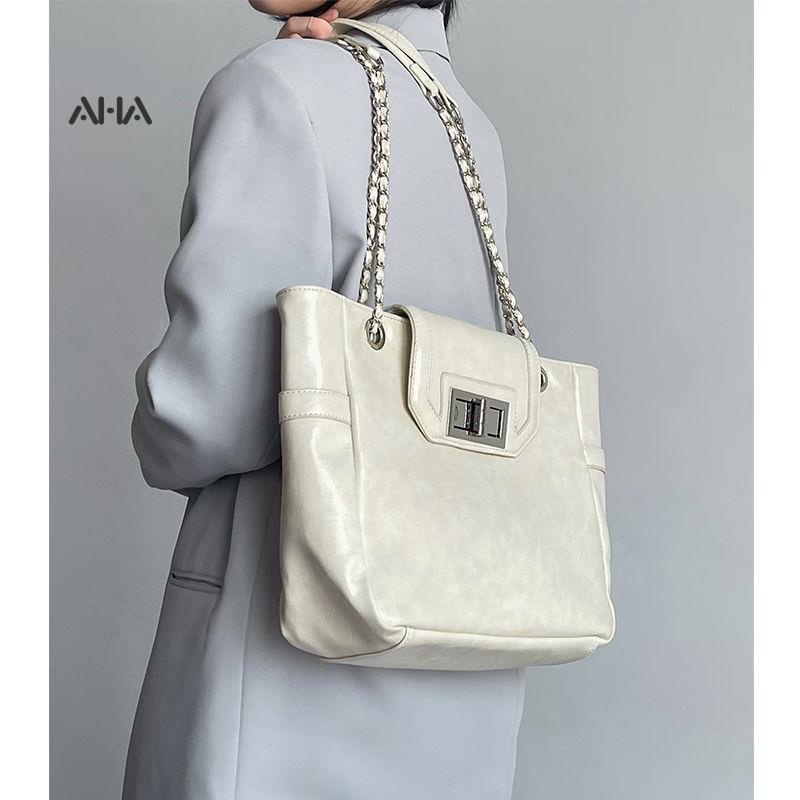Túi xách AHA official chất liệu da sáp dầu cỡ lớn phong cách cổ điển Hàn Quốc
