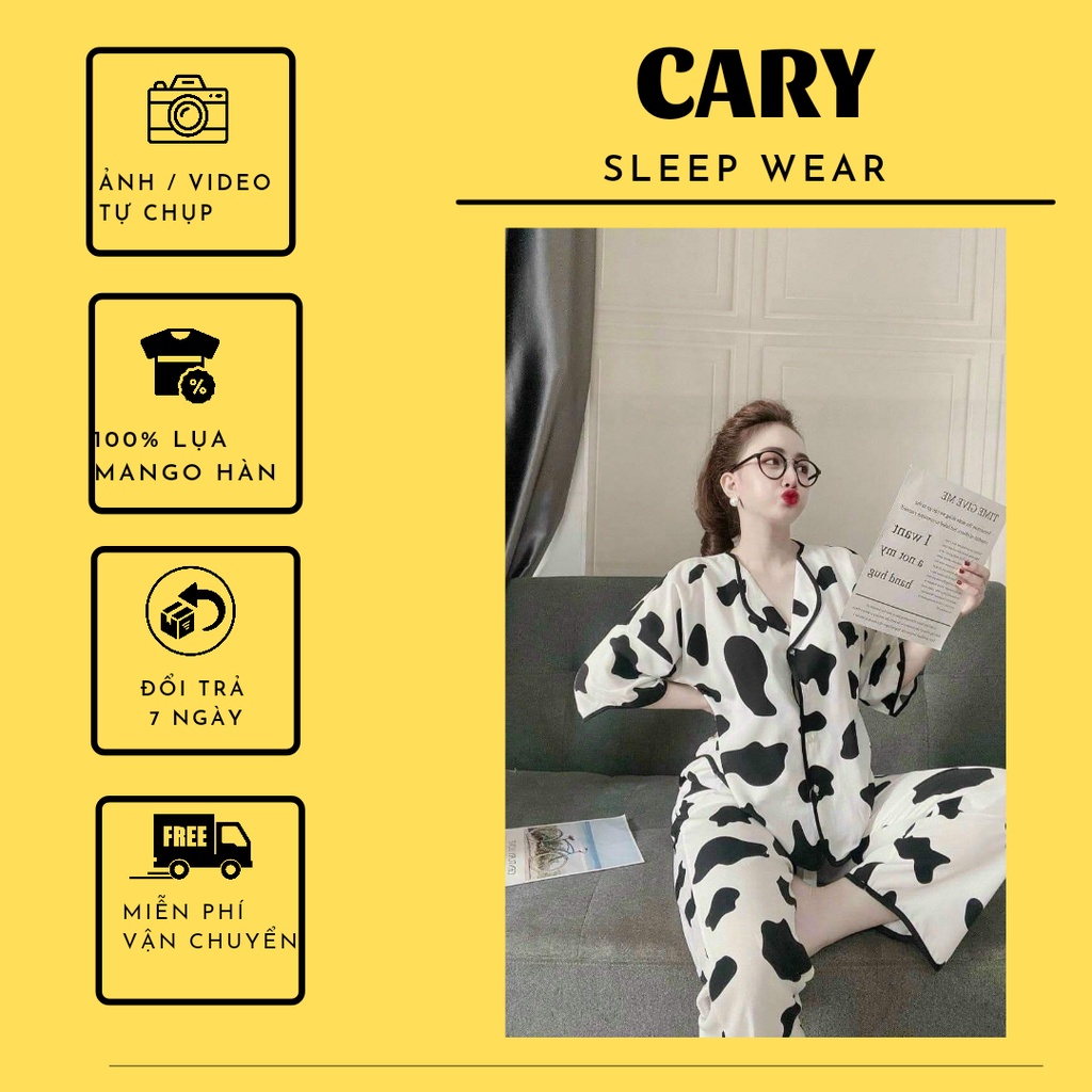 Đồ ngủ CARY, đồ bộ pijama lụa cộc tay nữ mặc nhà dễ thương chất mát cho mùa hè