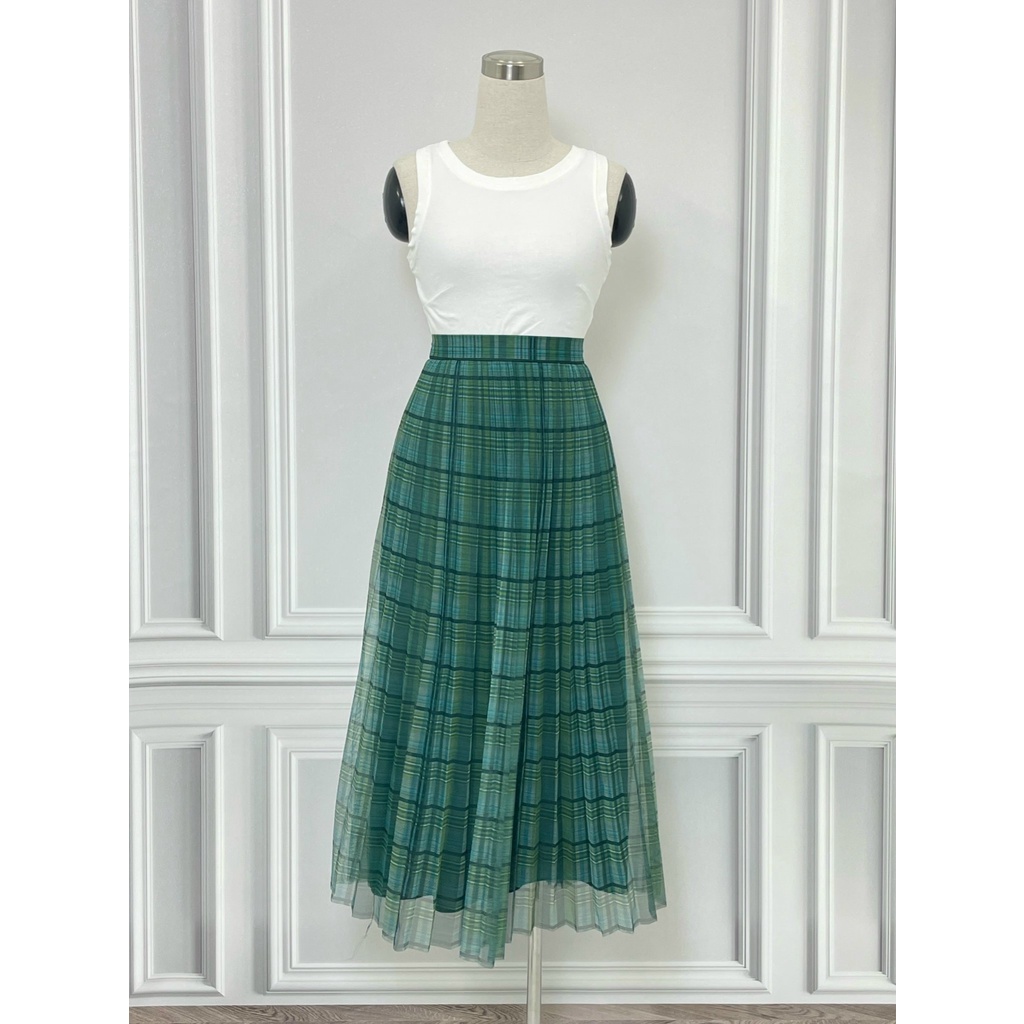 Chân váy xếp ly thương hiệu ZARA hàng hiệu chính hãng thời trang nữ CV68 màu caro xanh size M secondhand thanh lý ký gửi