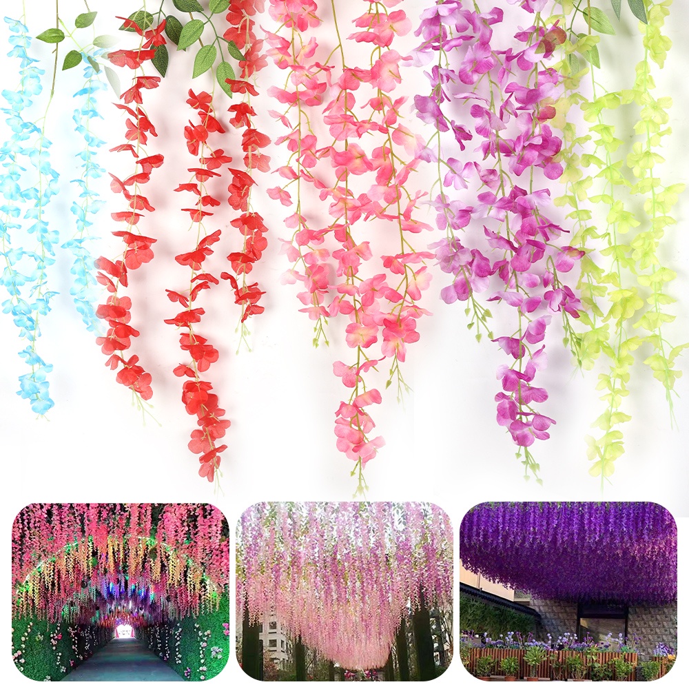 Bộ 6 Cành 36 Hoa Wisteria Nhân Tạo Treo Trần Nhà/Trần Nhà Trang Trí Tiệc Cưới DIY