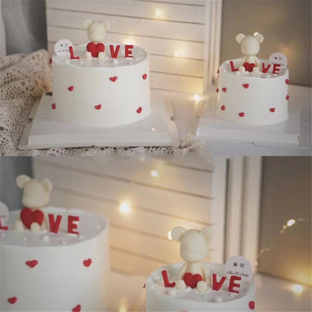 Cod Qipin Que Gắn Bánh Kem Hình Gấu Tích Hợp Đèn LED Trang Trí Bánh Sinh Nhật Tình Nhân Lãng Mạn Cho Cặp Đôi