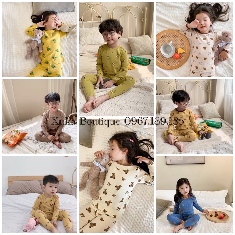 (SALE) Bộ Quần Áo dài tay thu đông [AMBB.Kids] Bộ Mặc Nhà Bé Gái bé trai Style Hàn | Cotton co giãn không bai xù