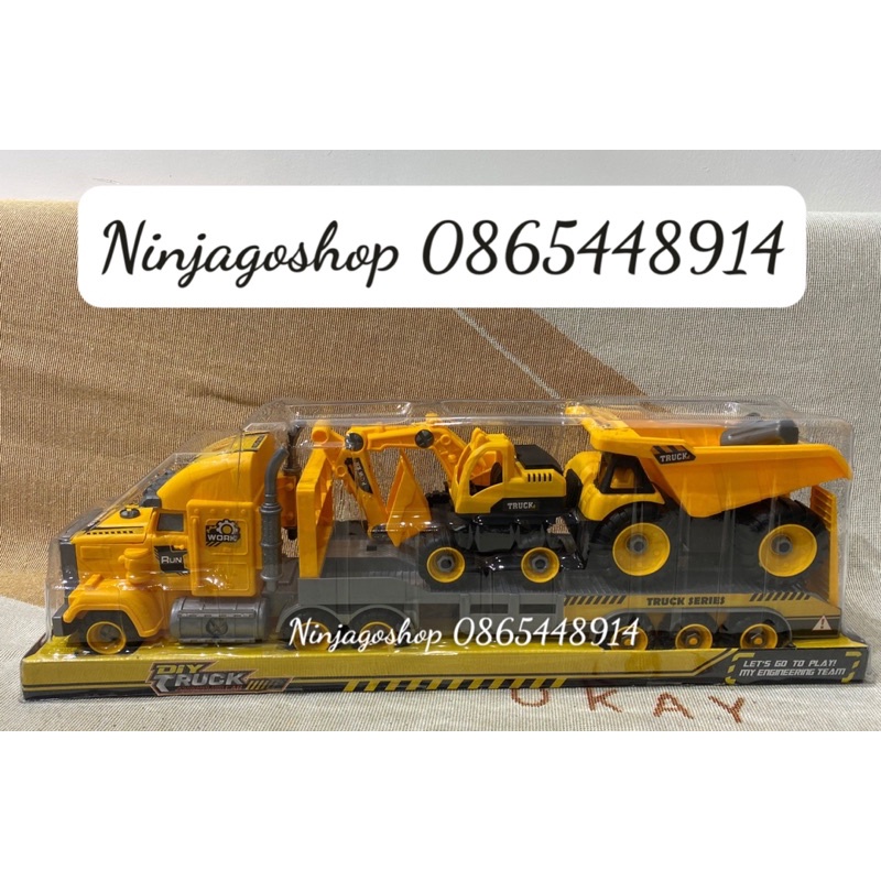 Đồ chơi Xe Công Trình Ô Tô Tải chở 2 Xe Cẩu, Máy Xúc Loại To Giá Rẻ