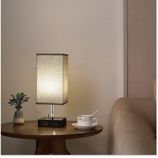 Đèn ngủ để bàn phòng ngủ công nghệ 2 usb 2power bedside table lamp