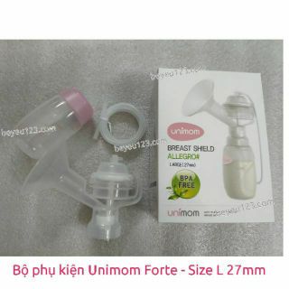 (Size L-27mm- Forte )- Bộ phụ kiện hút sữa thay thế máy hút sữa điện đôi Unimom- Hàn Quốc - ko matxa - ko lò xo