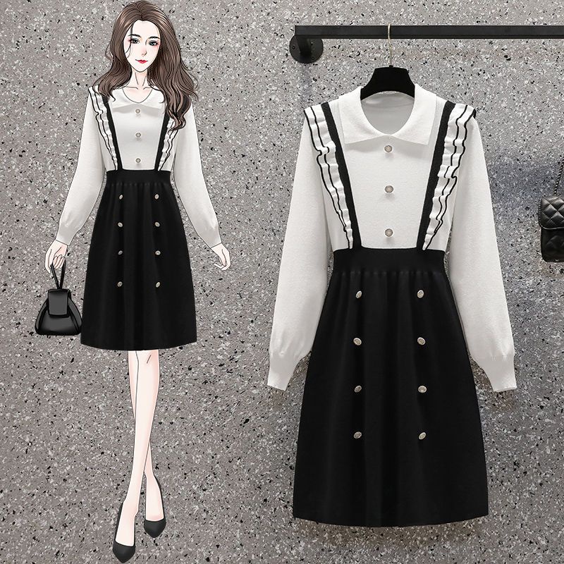 Đầm Sweater Giả Hai Lớp Dáng Dài Phong Cách Phương Tây Thời Trang Xuân Thu Hàng Mới 2022
