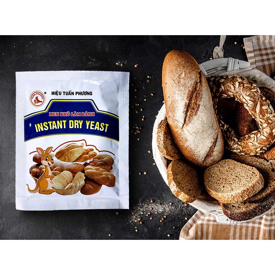 Men nở làm bánh Tuấn Phương, hộp 5 gói x 10g bột nở con chuột, men khô chất lượng dùng làm các loại bánh, HSD còn nhiều