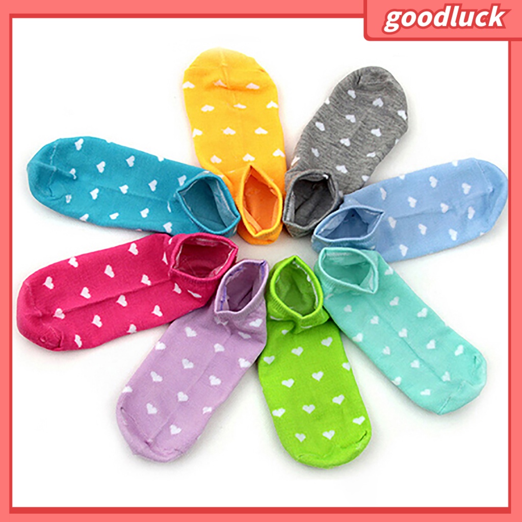Set 5 Đôi Tất Cotton Ngắn Hoạ Tiết Trái Tim Xinh Xắn Cho Nữ