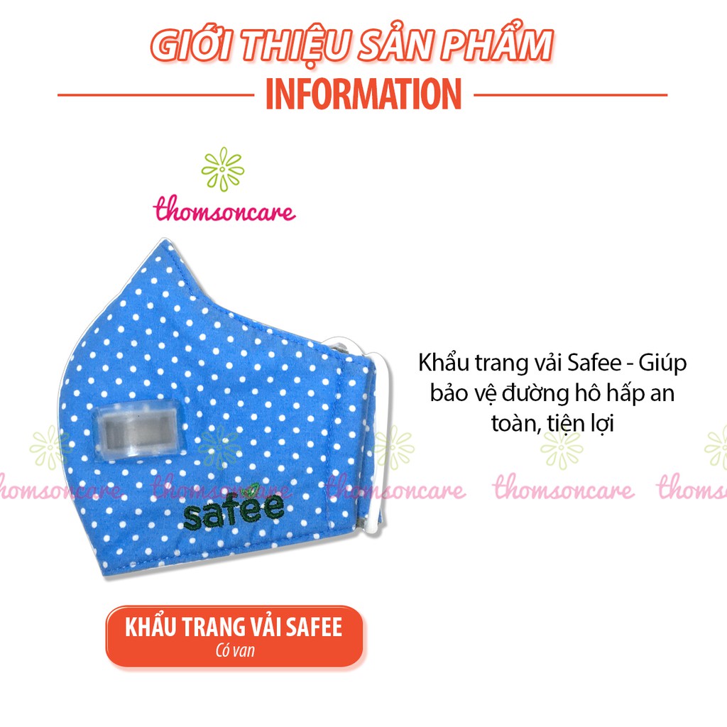 Khẩu trang vải có van thoát khí và đệm mũi, dễ thở, kháng khuẩn y tế từ Nano bạc Safee