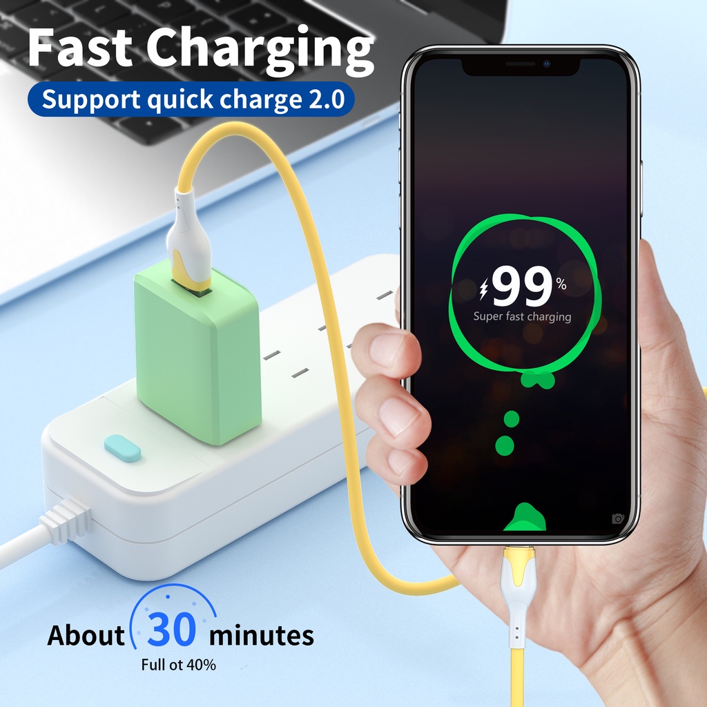 Dây cáp sạc nhanh bằng nhựa mềm màu kẹo cho điện thoại loại C