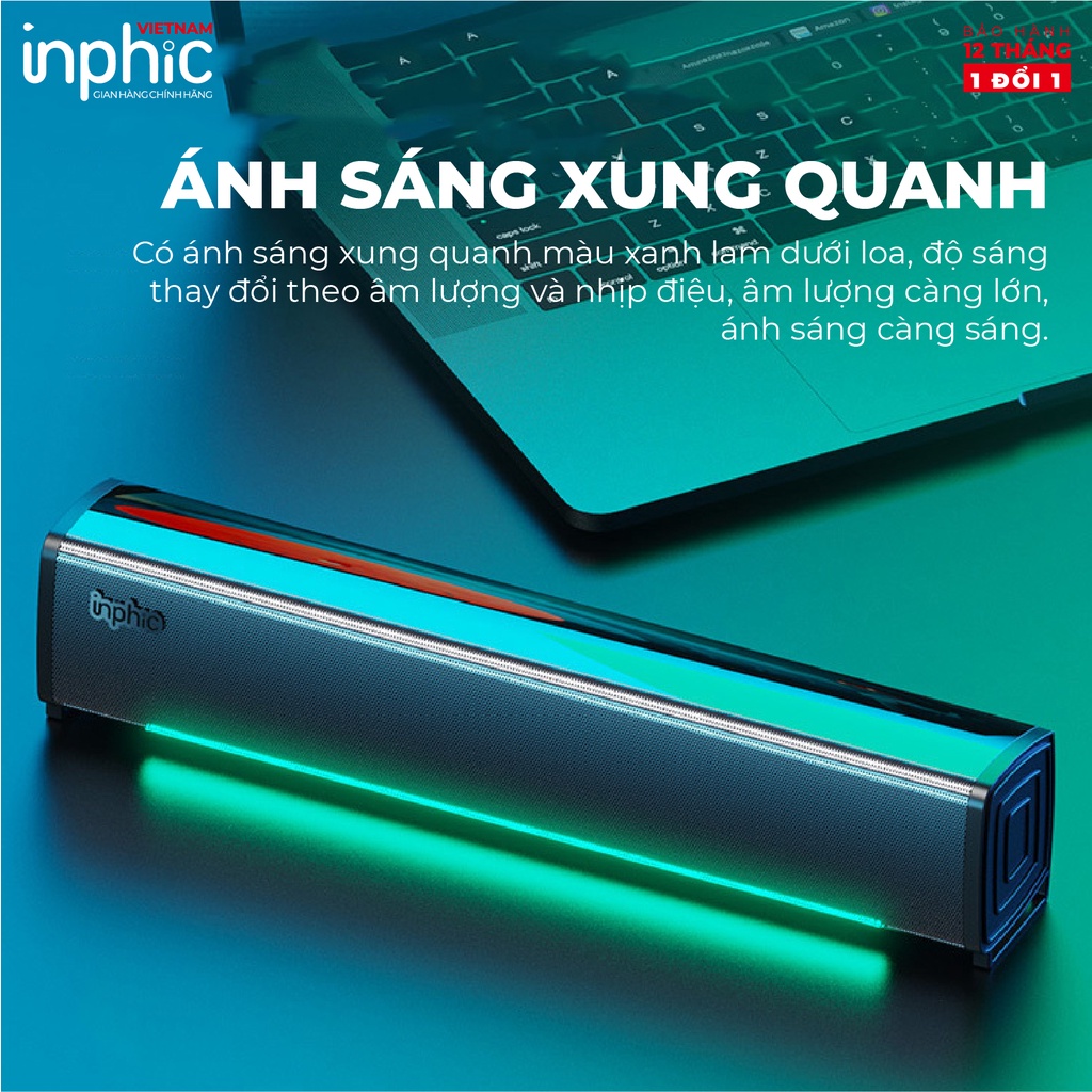 Loa Mini Có Dây INPHIC US1 Âm Thanh Vòm Stereo Ánh Sáng LED Xung Quanh Cho Máy Tính Bàn Máy Laptop Tivi - Chính Hãng