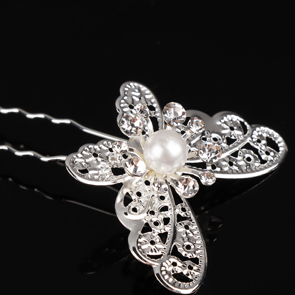 Trâm Cài Tóc Hình Hoa Và Bướm Đính Ngọc Trai Thời Trang Cổ Điển Cho Cô Dâu|Lược