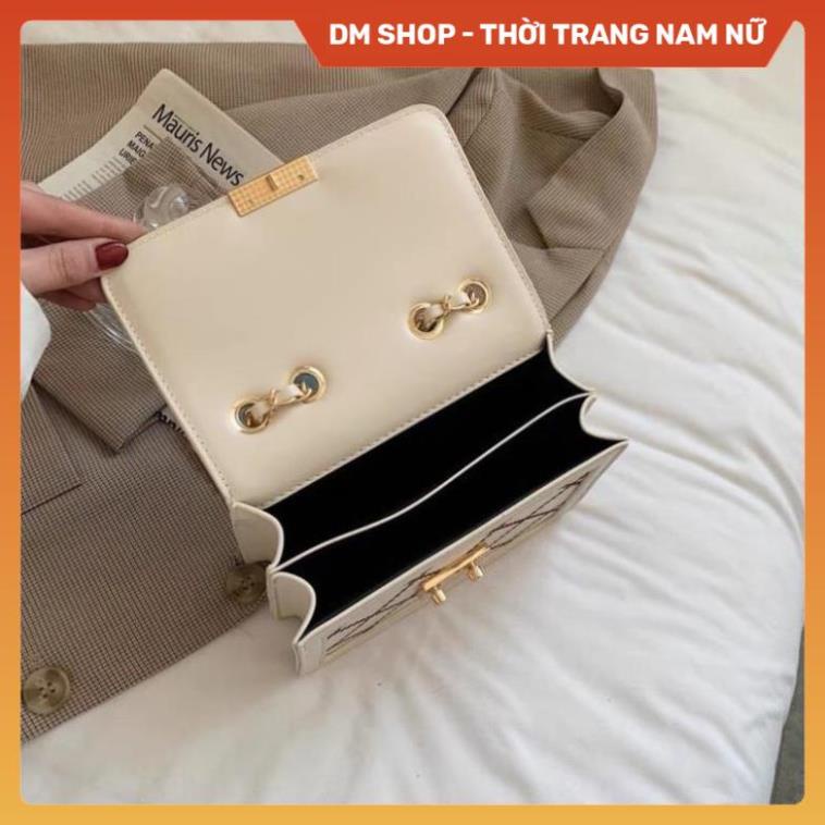 Túi xách nữ đeo chéo nữ 3 ngăn kẻ caro siêu xinh, Túi Sách đeo vai màu trắng kem dây da luồn xích phong cách Hàn quốc