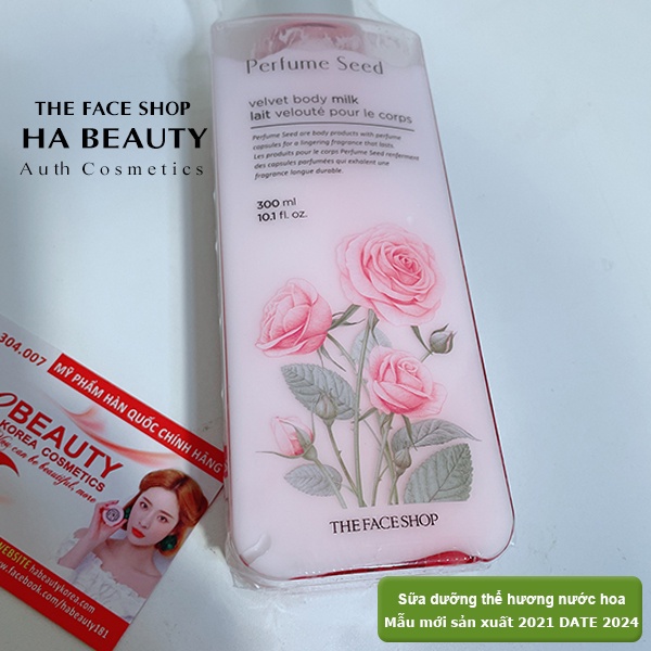 Sữa dưỡng thể dưỡng ẩm tốt trắng da thơm lâu hương nước hoa hồng The Face Shop Perfume Seed Velvet Body Milk 300ml