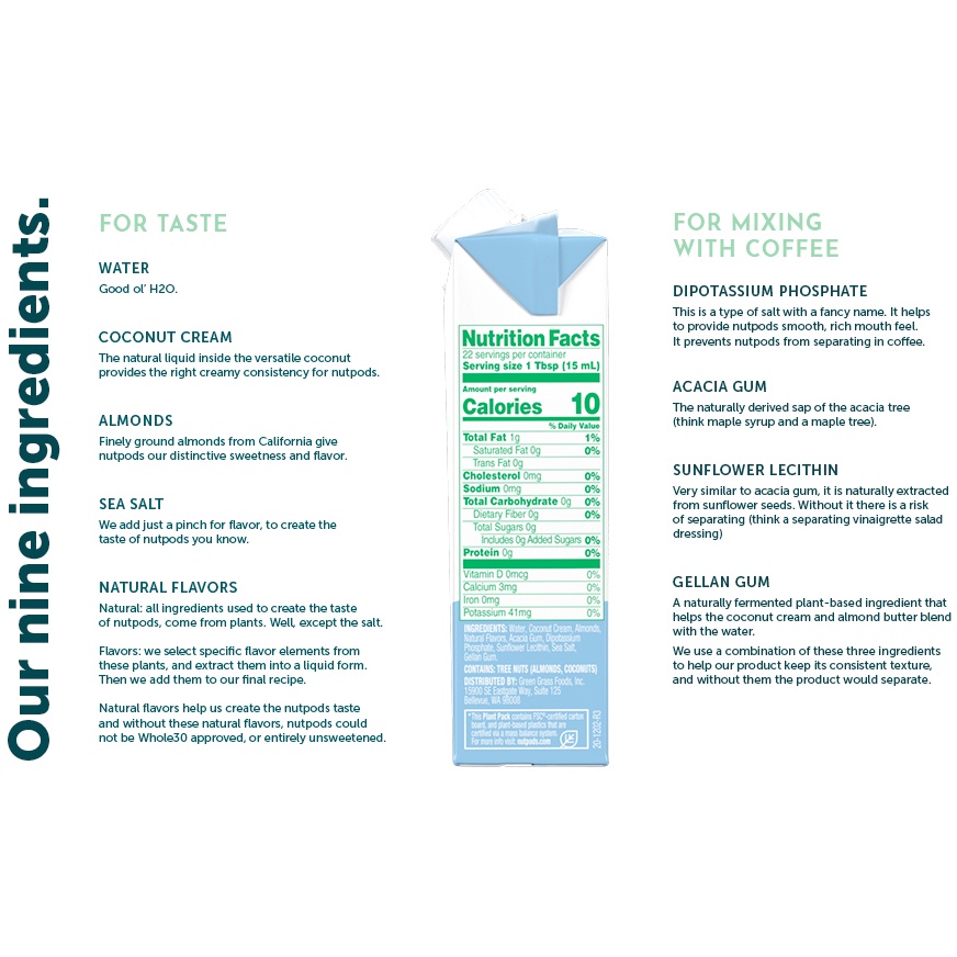 KEM SỮA LỎNG nutpods Dairy-Free Creamer ORIGINAL, ĂN KIÊNG &amp; KHÔNG ĐƯỜNG, 330ml (11.2oz)