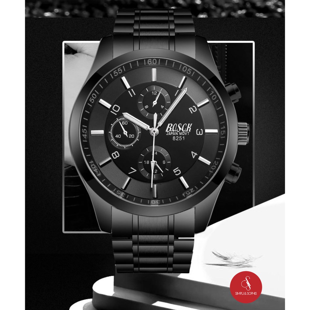 Đồng hồ nam BOSCK 8251 cao cấp 41mm (Đen) + Tặng hộp đựng đồng hồ thời trang