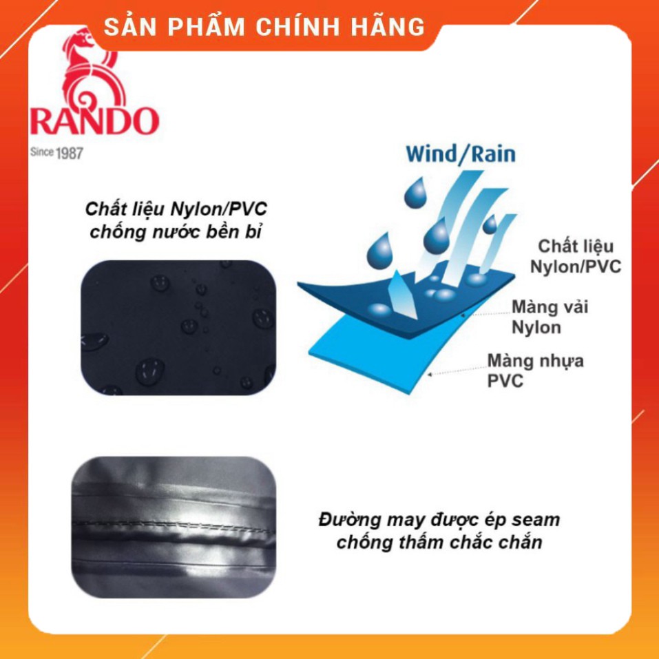 Rando Chính Hãng,MUA 2 GIẢM 52K Áo Mưa Bộ Vải Dù 2 Lớp Kiêm Áo Gió Giữ Ấm Cao Cấp (Bộ RB8),Tiện Dụng Khi Đi Mô Tô NAM/NỮ