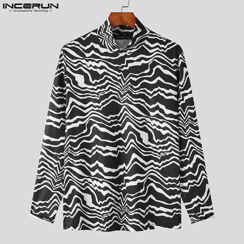 Áo thun INCERUN dài tay cổ cao vạt không đối xứng thời trang cho nam