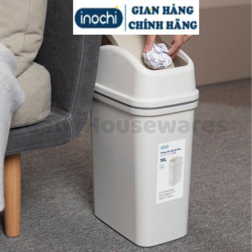 [FreeShip] Thùng rác nắp lật 10L (có lõi) inochi, nhựa nguyên sinh, ngăn mùi hôi, kháng khuẩn - Giao màu ngẫu nhiên