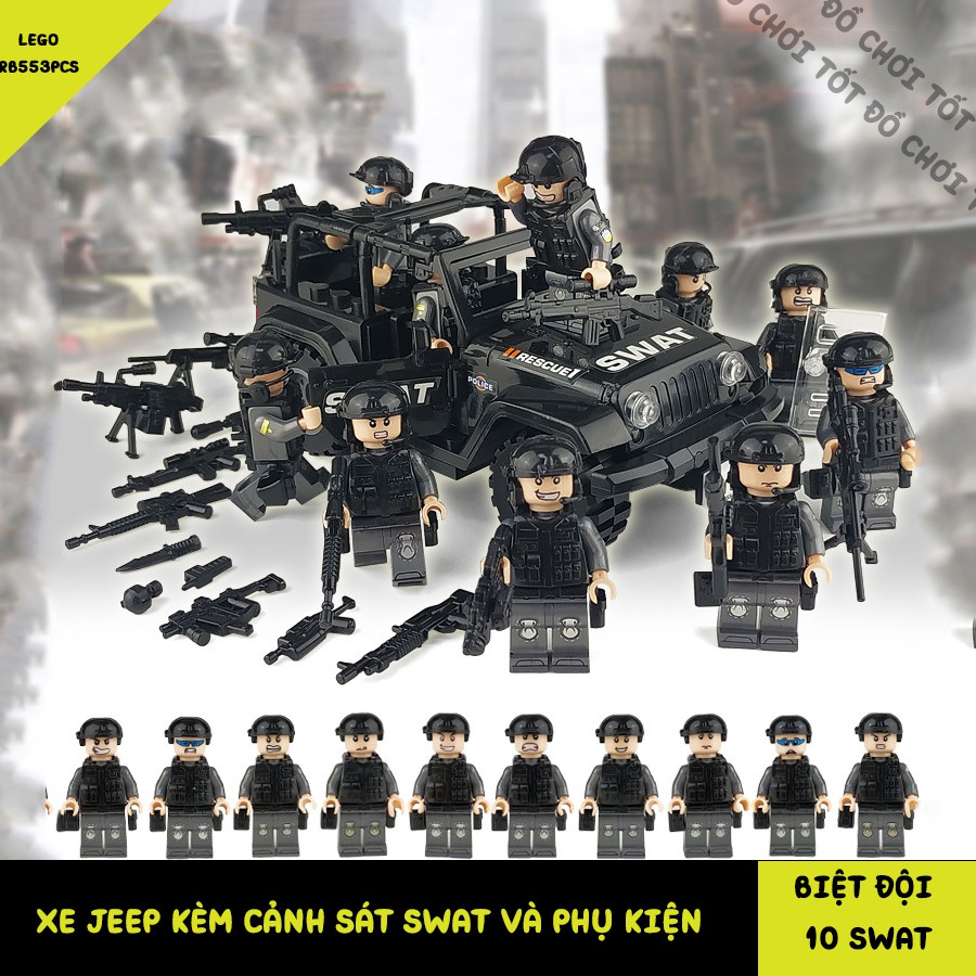 ❣ FREESHIP ❣ ĐỒ CHƠI LEGO XE OTO JEEP VÀ ĐỘI LÍNH SWAT KÈM PHỤ KIỆN, ĐỒ CHƠI LEGO CẢNH SÁT ARMY