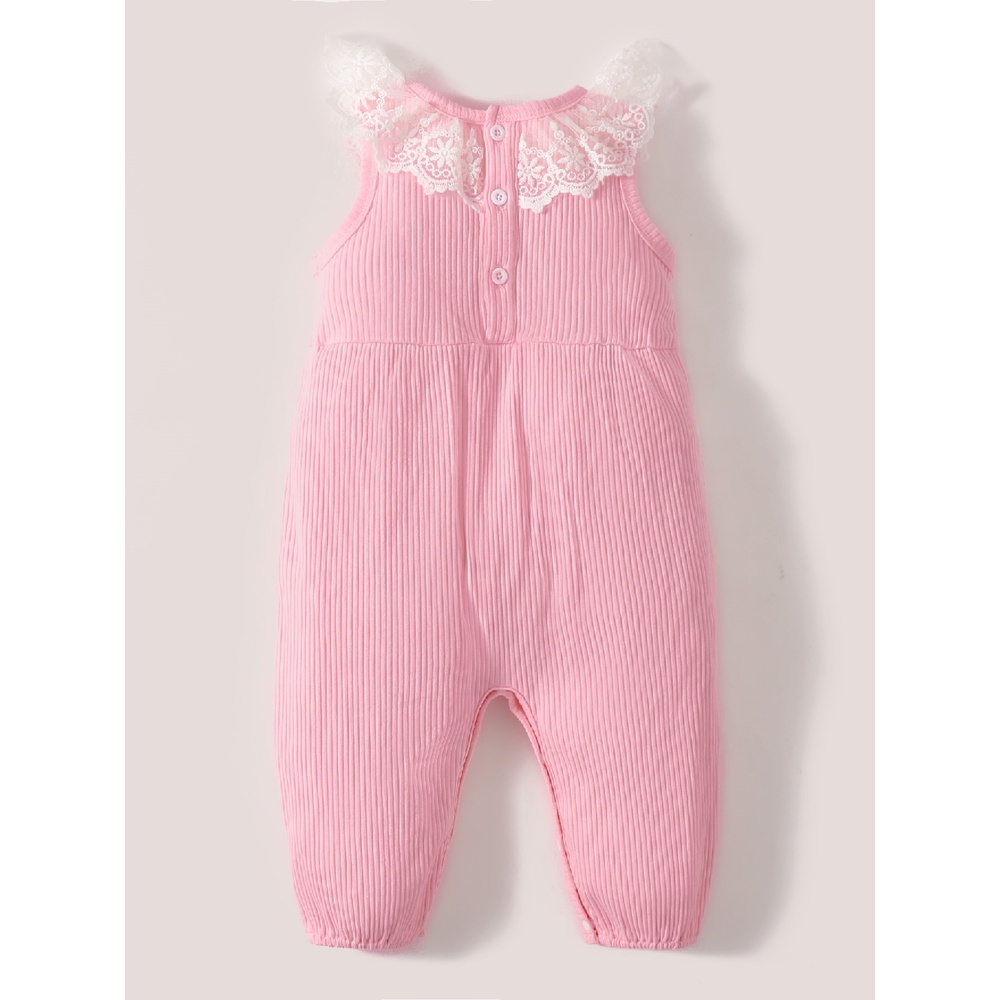 Áo liền quần MIKRDOO cổ Peter Pan phối ren màu hồng thời trang mùa hè cho bé gái 0-24 tháng tuổi