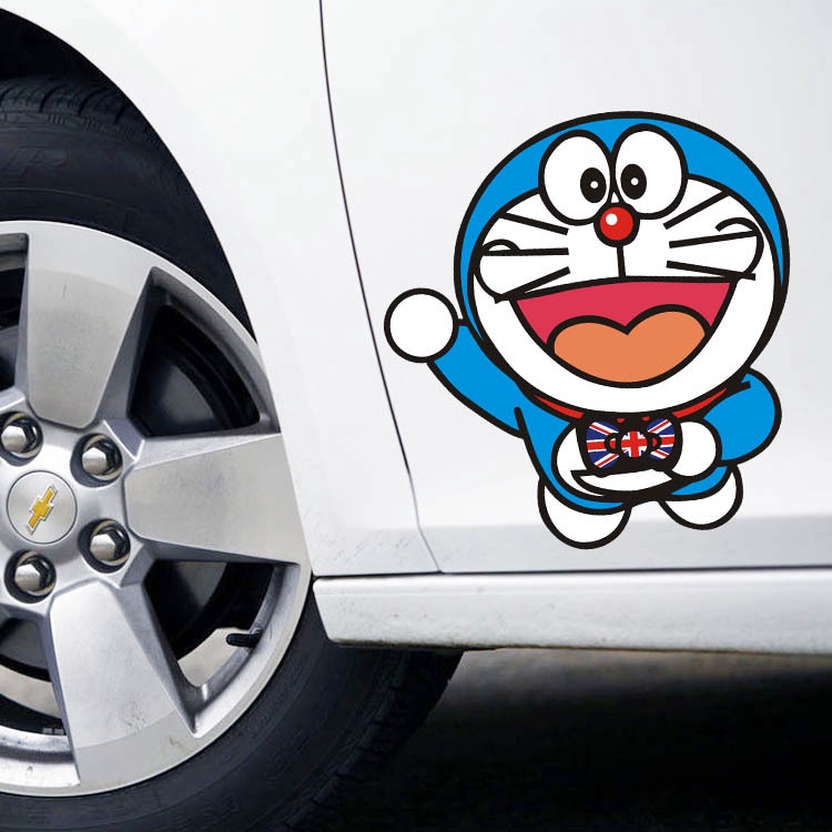 Miếng Dán Trang Trí Kính Chiếu Hậu Xe Hơi Hình Doraemon Phản Quang Chống Thấm Nước