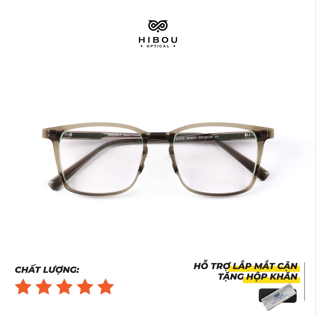 Gọng kính cận nam nữ mắt vuông HC8071 Hibou Optical lắp mắt siêu mỏng