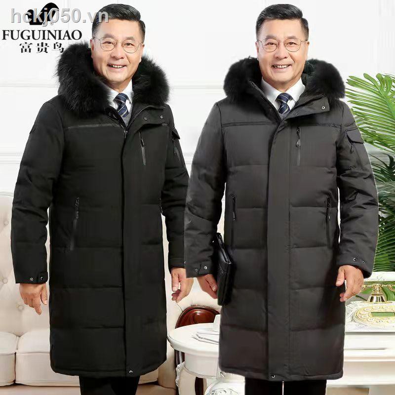 ❧Fuguiniao nam giới áo khoác dài xuống trung niên và cao tuổi mùa đông mới dày ấm và lạnh áo khoác cha trang phục