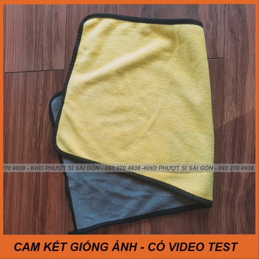 Khăn rửa xe cỡ lớn 60x30cm vàng - xám thấm hút lông mịn chống trầy lau xe máy
