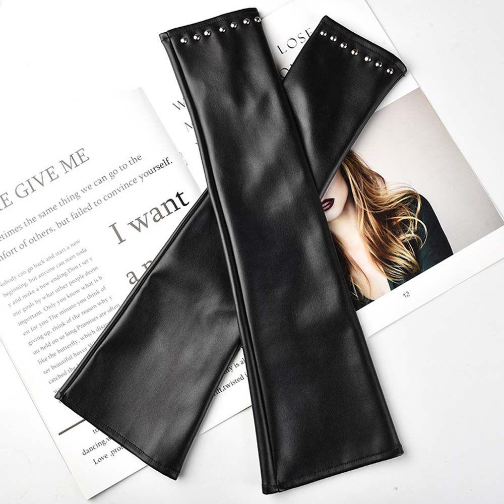 Găng Tay Da PU Phối Ren Chống Trượt Phong Cách Punk Thanh Lịch Cho Nữ