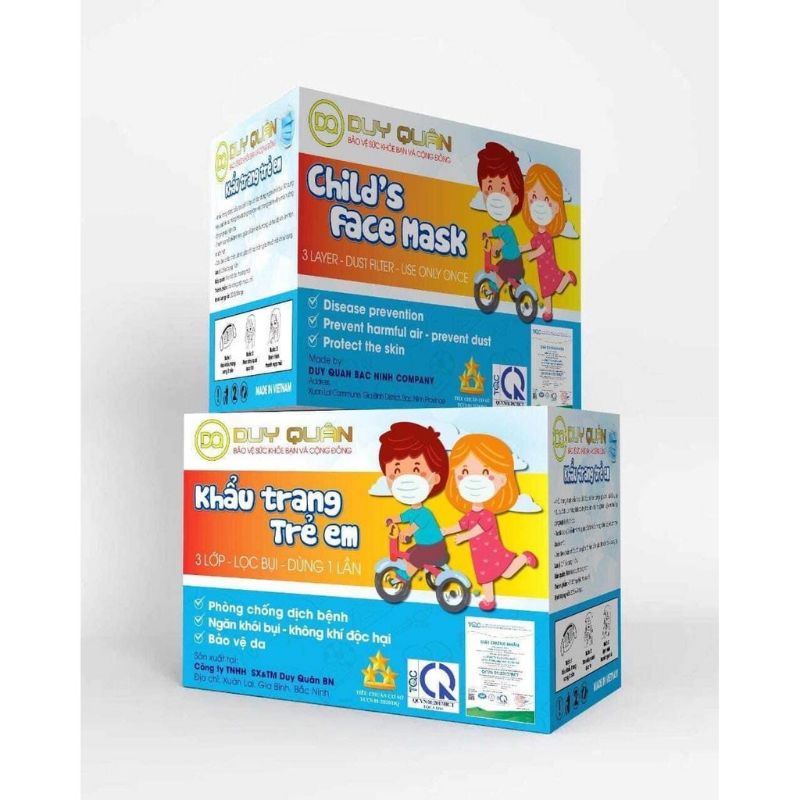 (ktyt kid) Hộp khẩu trang y tế trẻ em nhiều màu Duy Quân 50 cái