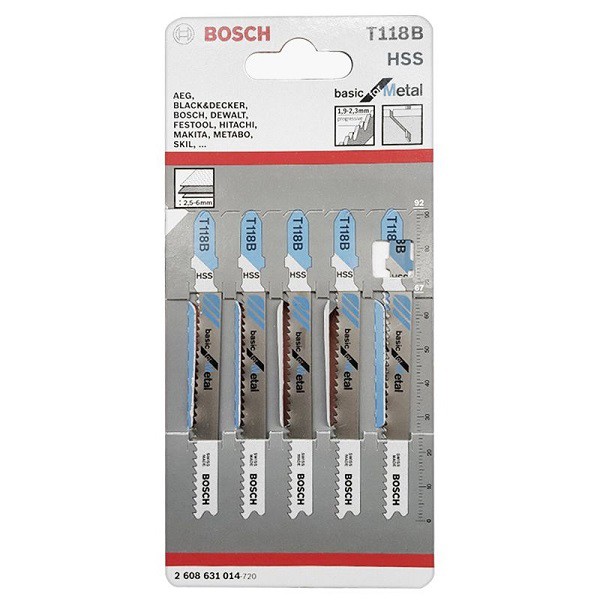 Bộ 5 lưỡi cưa lọng sắt T118B - Khả năng cắt 2.5-6mm - 2608631014