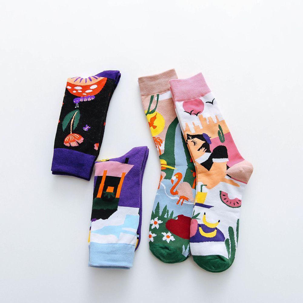 Vớ Thể Thao Chất Liệu Cotton Họa Tiết Nấm / Dưa Hấu / Chuối / Hồng Hạc Thời Trang