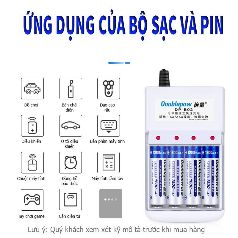 Combo Bộ sạc kèm pin tiểu AA AAA sạc lại Doublepow chính hãng