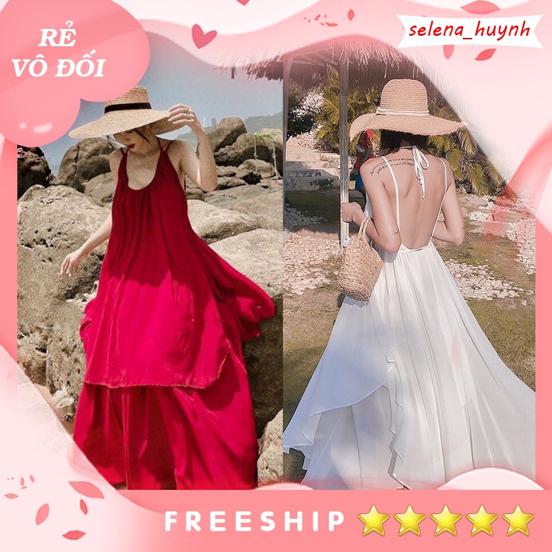 Đầm maxi tầng quyến rũ đi biển màu trắng, đỏ SELENAB