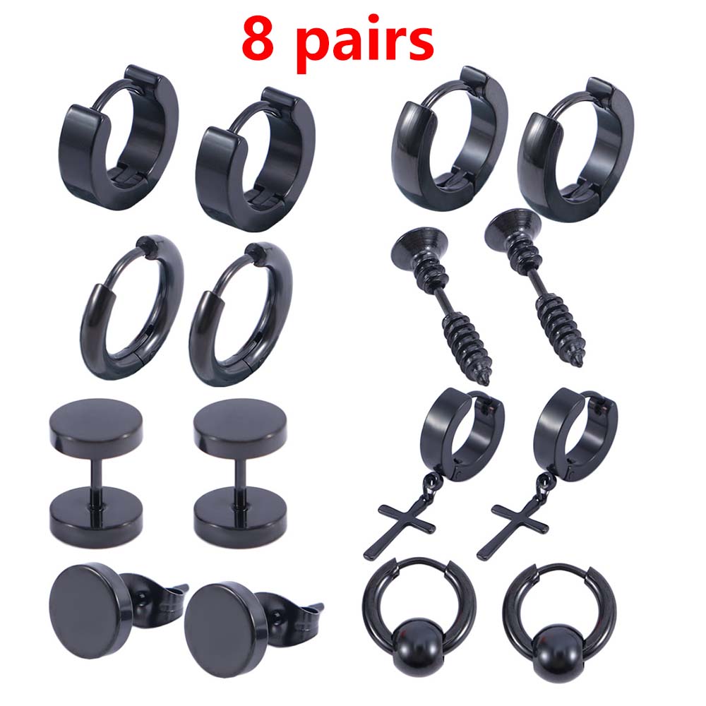 Bộ 8 đôi khuyên tai bằng thép không gỉ thời trang dành cho nam và nữ